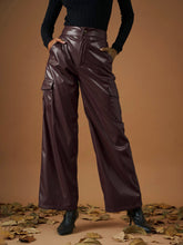 Maroon PU Flap Pocket Straight Pants-SASSAFRAS
