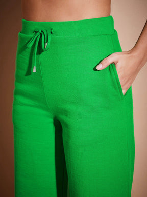 Green Fleece Wide Leg Track Pants-SASSAFRAS BASICS