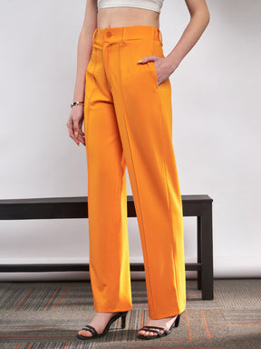 Orange Front Darted Knitted Straight Pants-SASSAFRAS