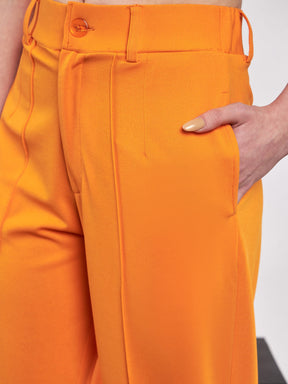 Orange Front Darted Knitted Straight Pants-SASSAFRAS