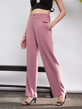 Pink Front Darted Knitted Straight Pants-SASSAFRAS