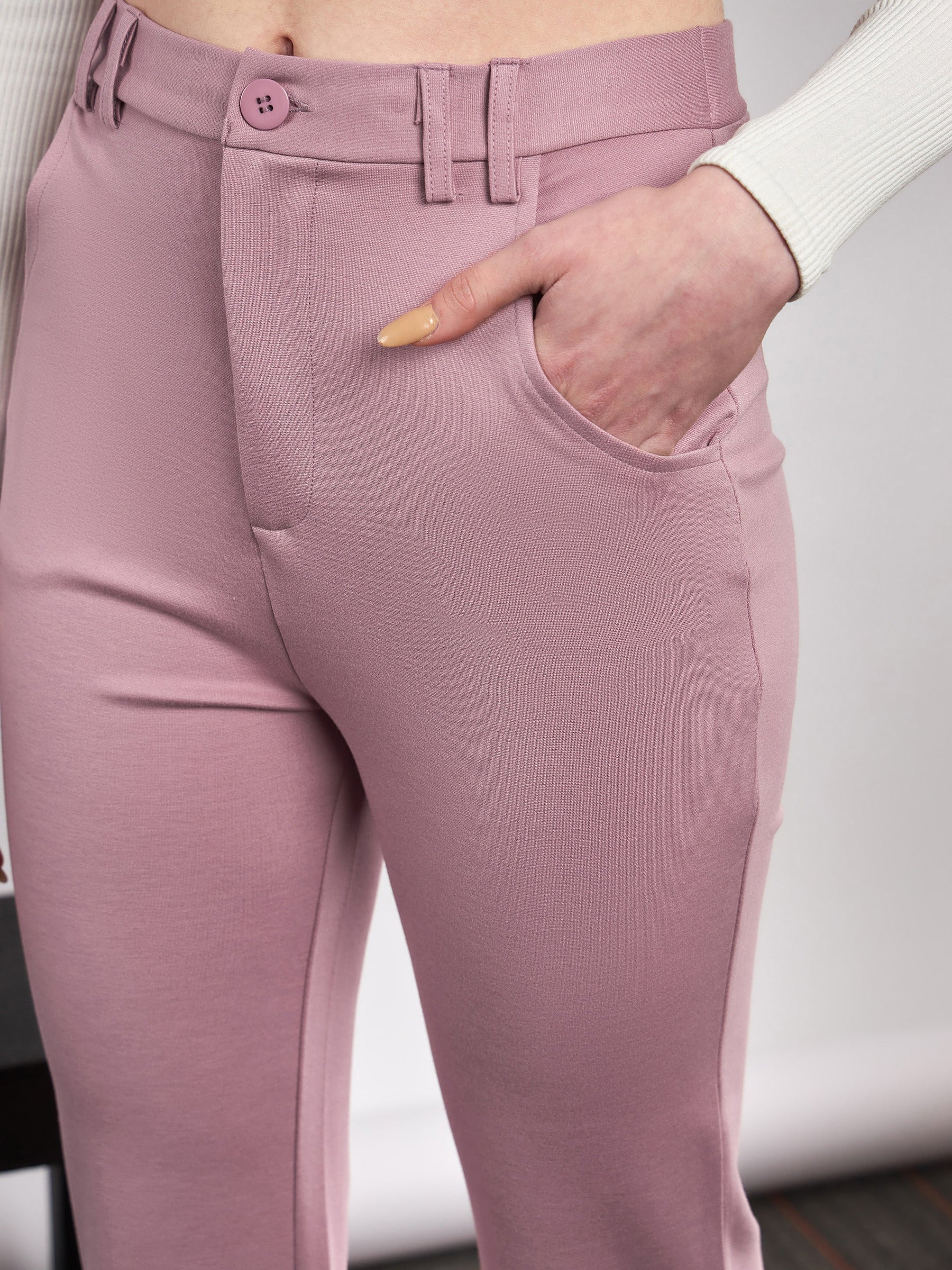 Light Pink Knit Bell Bottom Pants-SASSAFRAS