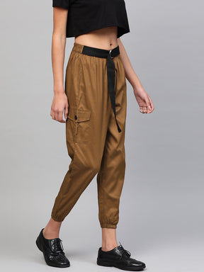 Brown Jogger Belted Pants
