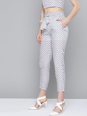 Grey Chevron Tapered Belted Pant