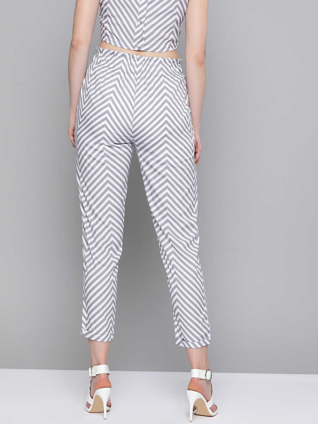 Grey Chevron Tapered Belted Pant