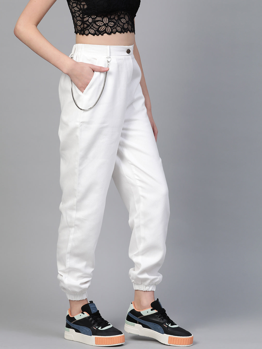 White Hip-Hop Streetwear Cargo Pants
