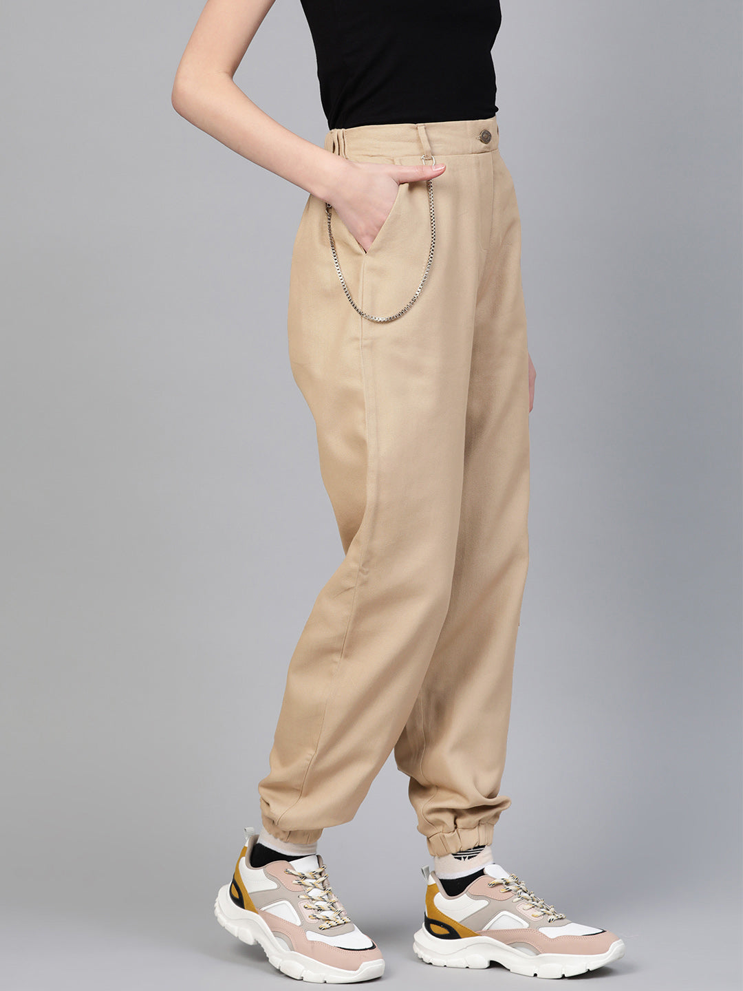 Beige Hip-Hop Streetwear Cargo Pants