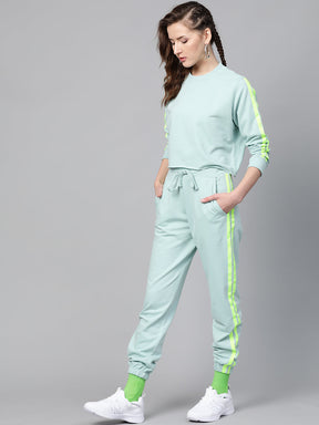 Sea Green Terry Contrast Side Tape Jogger