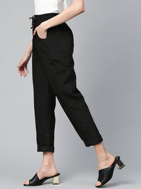 Black Corduroy Street Style Drawstring Pants