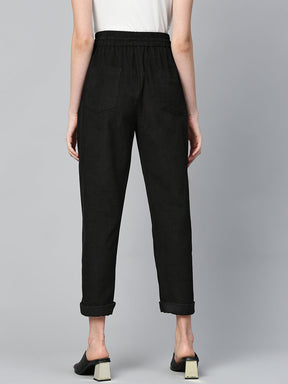 Black Corduroy Street Style Drawstring Pants