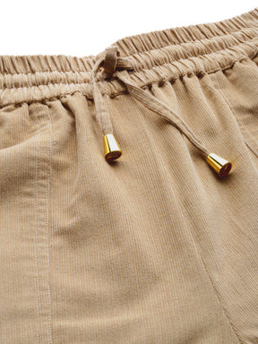 Beige Corduroy Street Style Drawstring Pants