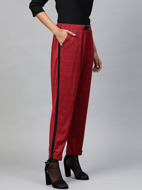 Red Check Side Tape Jacquard Pants