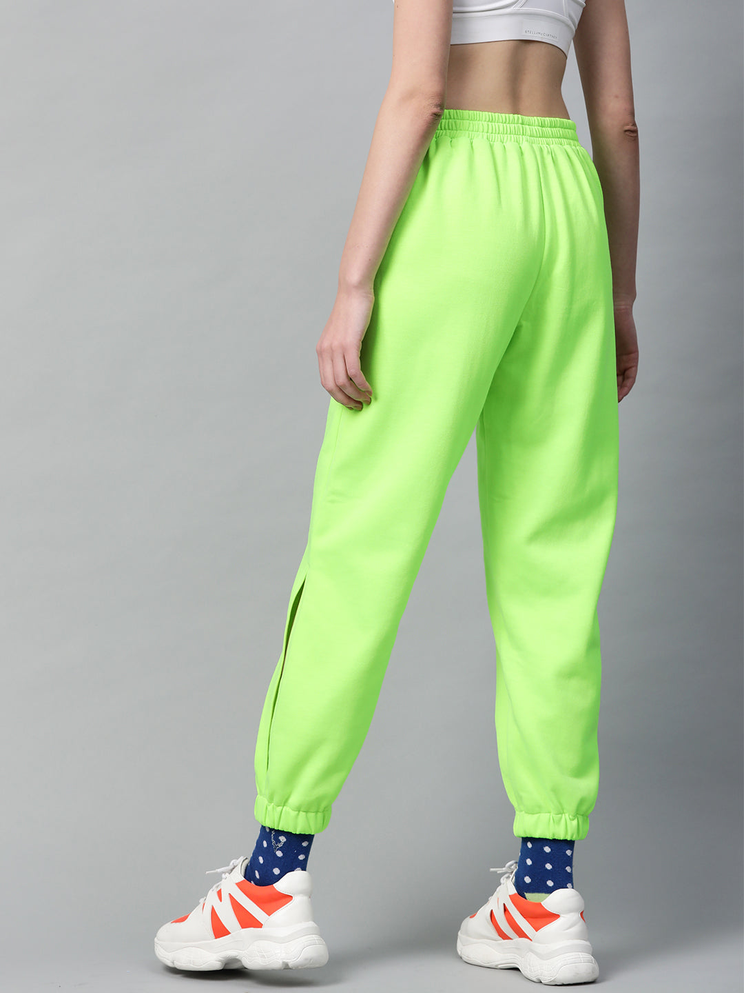Neon Green Side Slit Fleece Jogger Pants