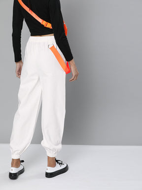 White Contrast Tape Detail Joggers