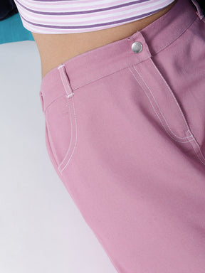 Lavendar Denim Contrast Stitch Wide Pants