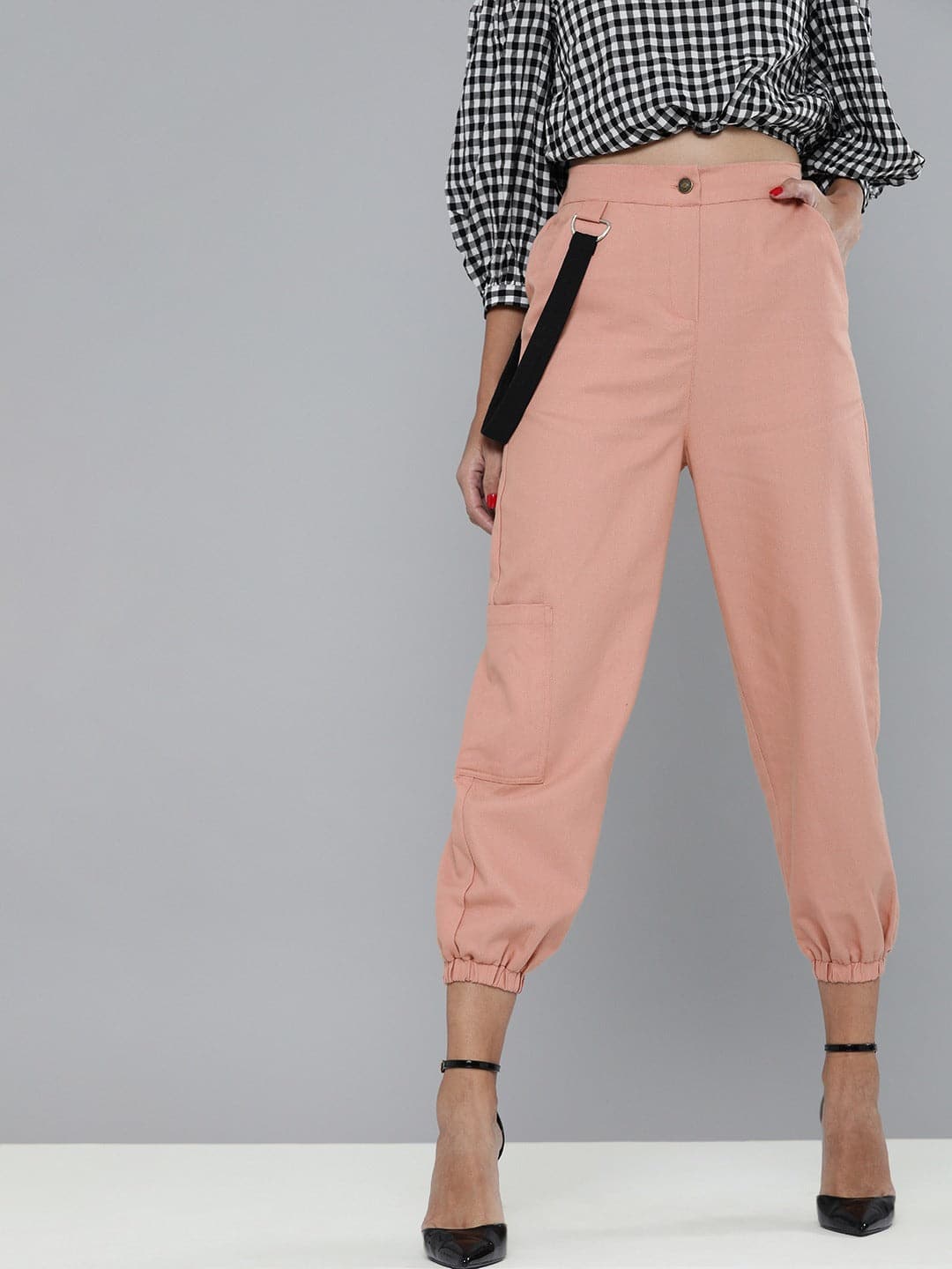 Dusty Pink Hip-Hop Streetwear Cargo Pants-Pants-SASSAFRAS