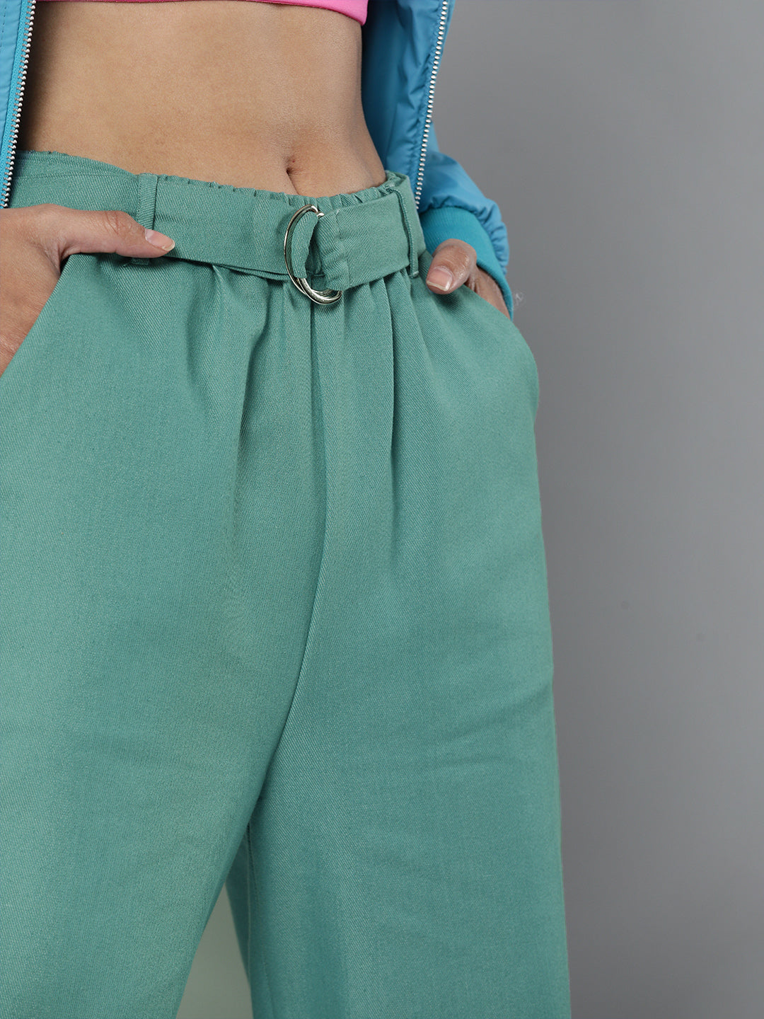 Sea Green Belted Joggers