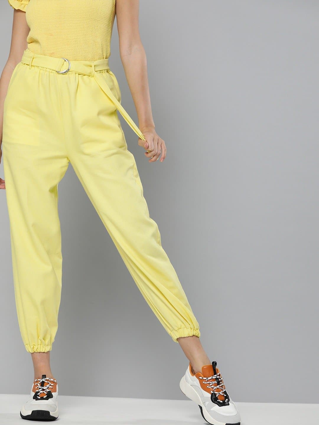 Yellow Belted Joggers-Joggers & Track Pants-SASSAFRAS