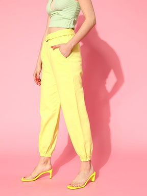 Women Yellow Belted Joggers