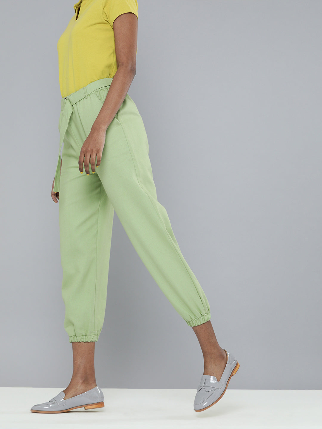 Mint Green Contrast Belted Joggers