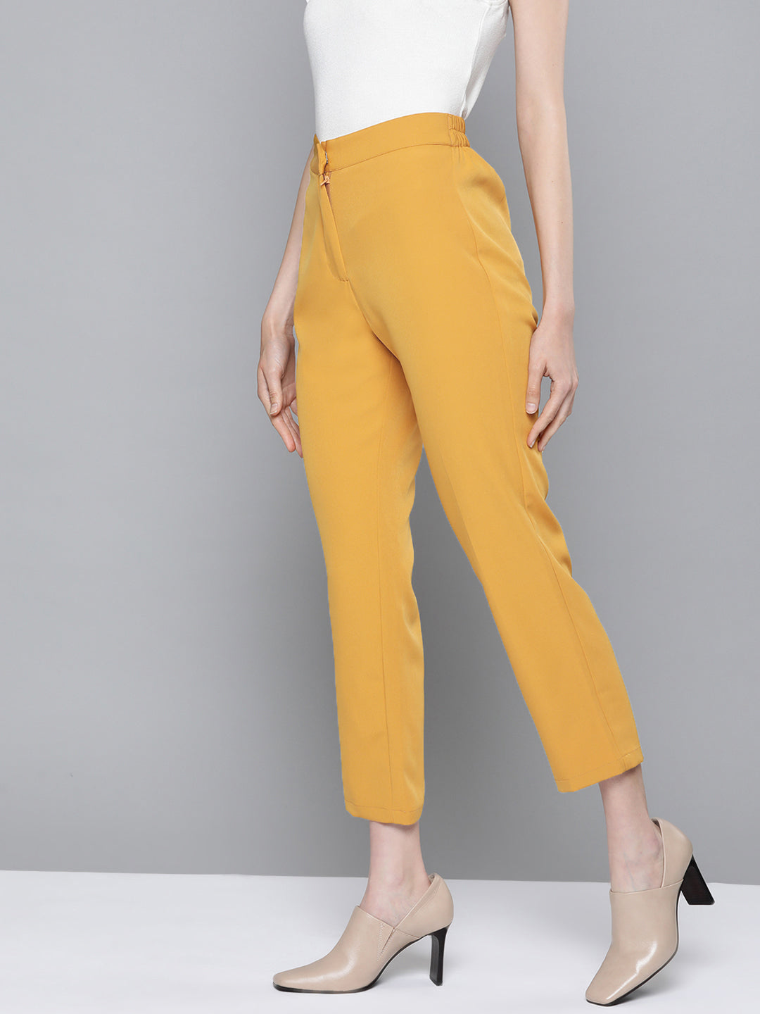 Mustard Front Pleat Tapered Pants