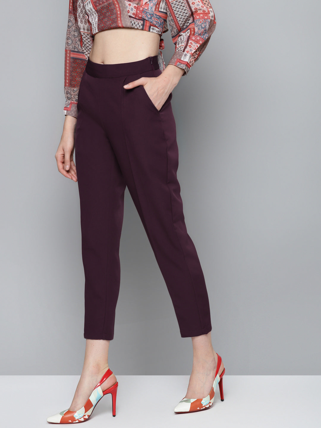 Burgundy Tailored Fit Pants