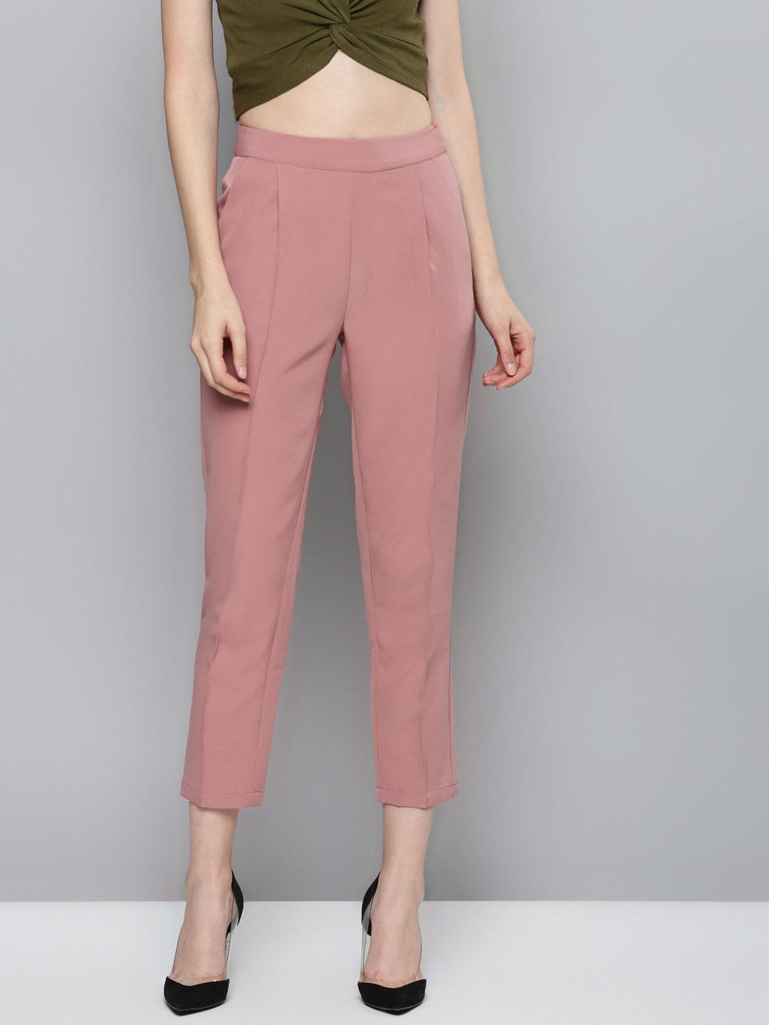 Pink Tailored Fit Pants-Pants-SASSAFRAS