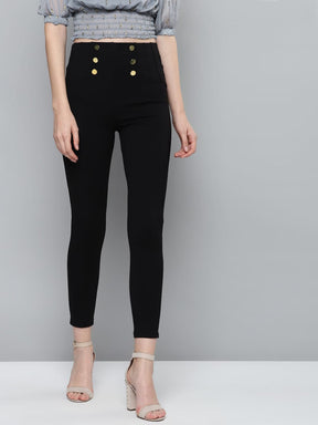 Buy Women Black Front Button High Waist Jeggings Online At Best Price 