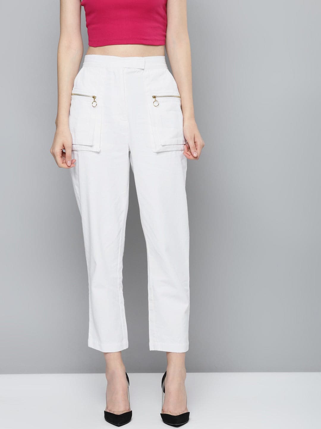 White Big Pockets Twill Pants-Pants-SASSAFRAS