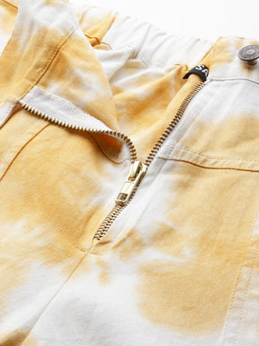 White & Mustard Tie-Dye Zipper Fly Pants
