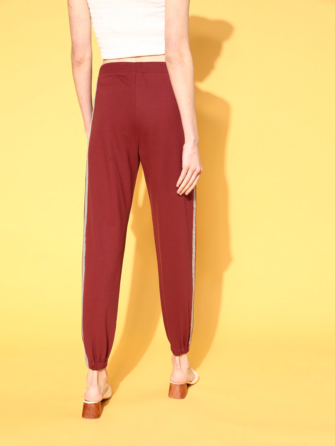Buy Women Maroon Double Side Tape Joggers Online at Sassafras