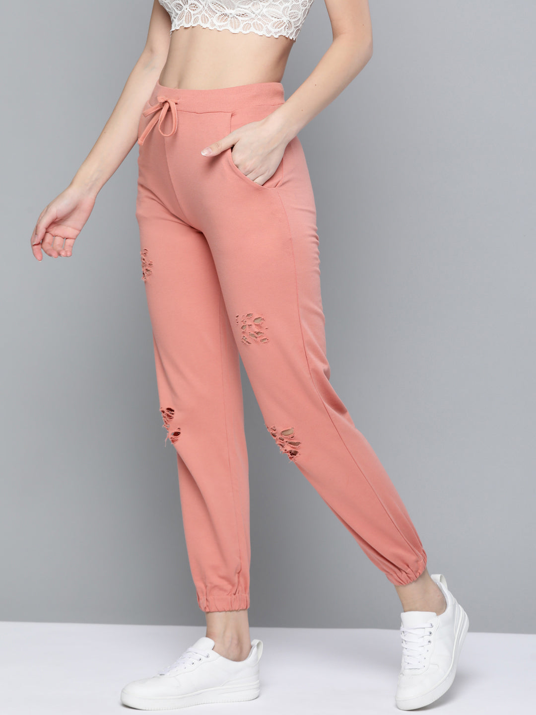 Peach Terry Ripped Joggers