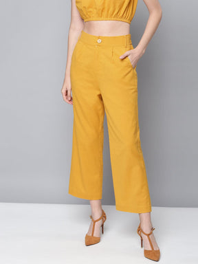 Mustard Cotton Linen Straight Pants-Pants-SASSAFRAS