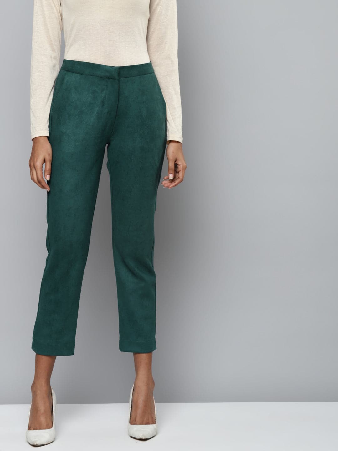 Emerald Green Suede Straight Pants-Pants-SASSAFRAS