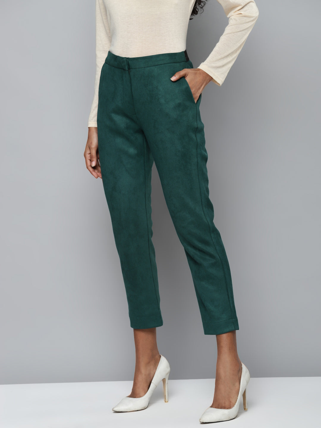 Emerald Green Suede Straight Pants