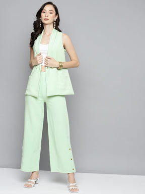 Mint Green Scuba Side Button Flared Track Pants