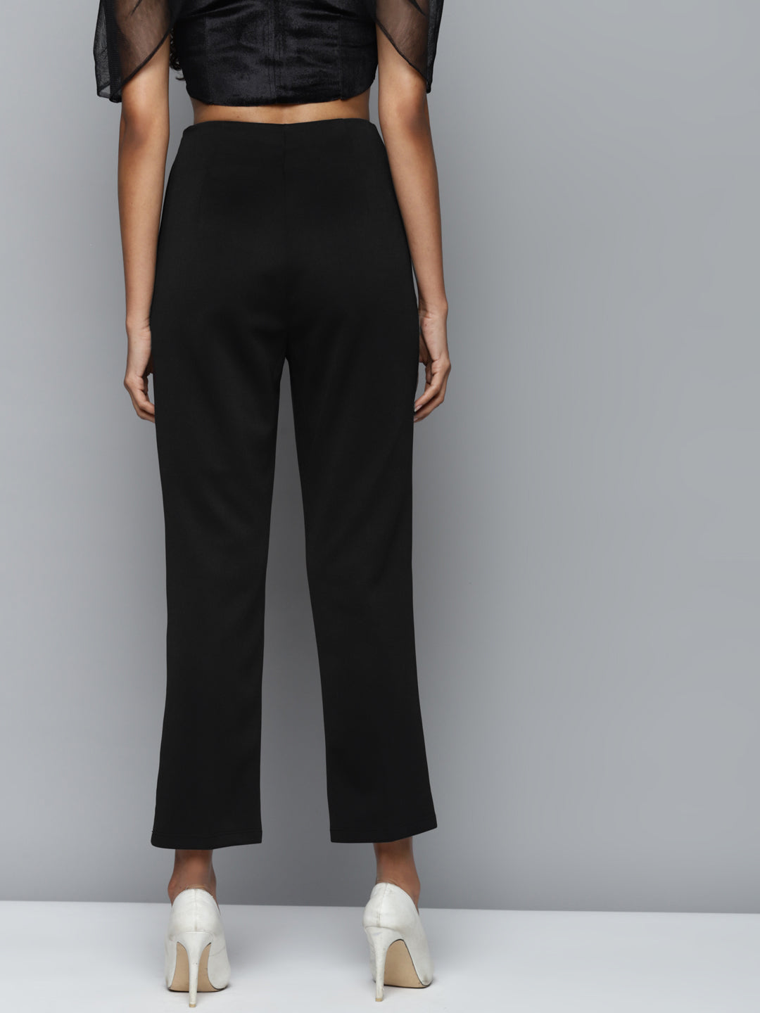 Black Scuba Front Button Tapered Pants