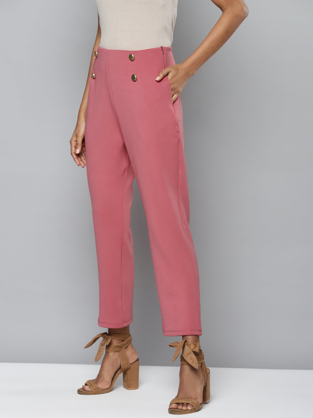 Coral Scuba Front Button Tapered Pants