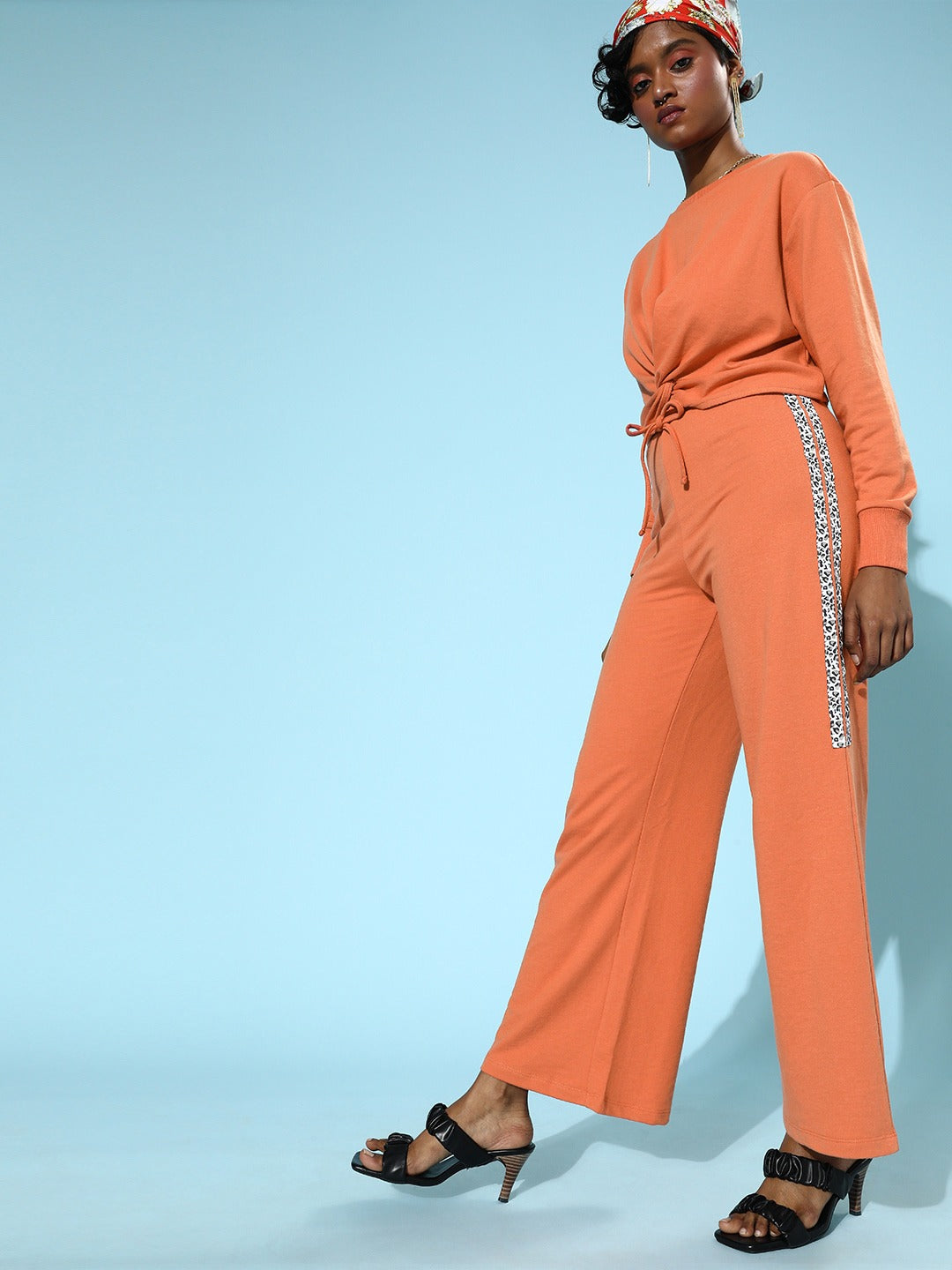 Coral Terry Animal Tape Wide Leg Track Pants
