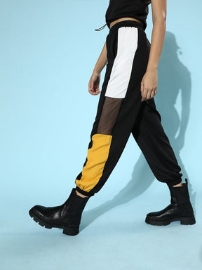 Black Scuba Side Color Block Joggers-Joggers & Track Pants-SASSAFRAS