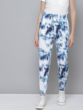 Navy & White Terry Cloud Wash Joggers-Joggers & Track Pants-SASSAFRAS