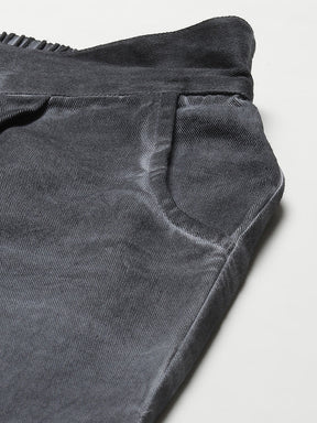 Charcoal Grey Twill Pigment Wash Straight Pants