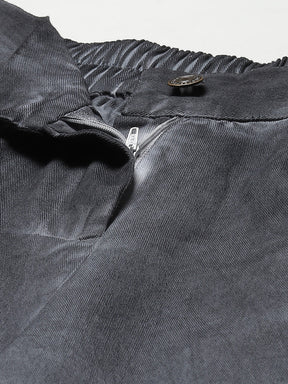 Charcoal Grey Twill Pigment Wash Straight Pants