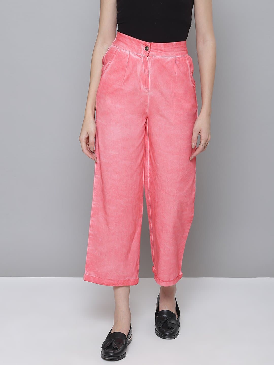 Pink Twill Pigment Wash Straight Pants-Pants-SASSAFRAS