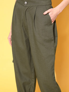 Women Olive Side Pockets Cargo Pants