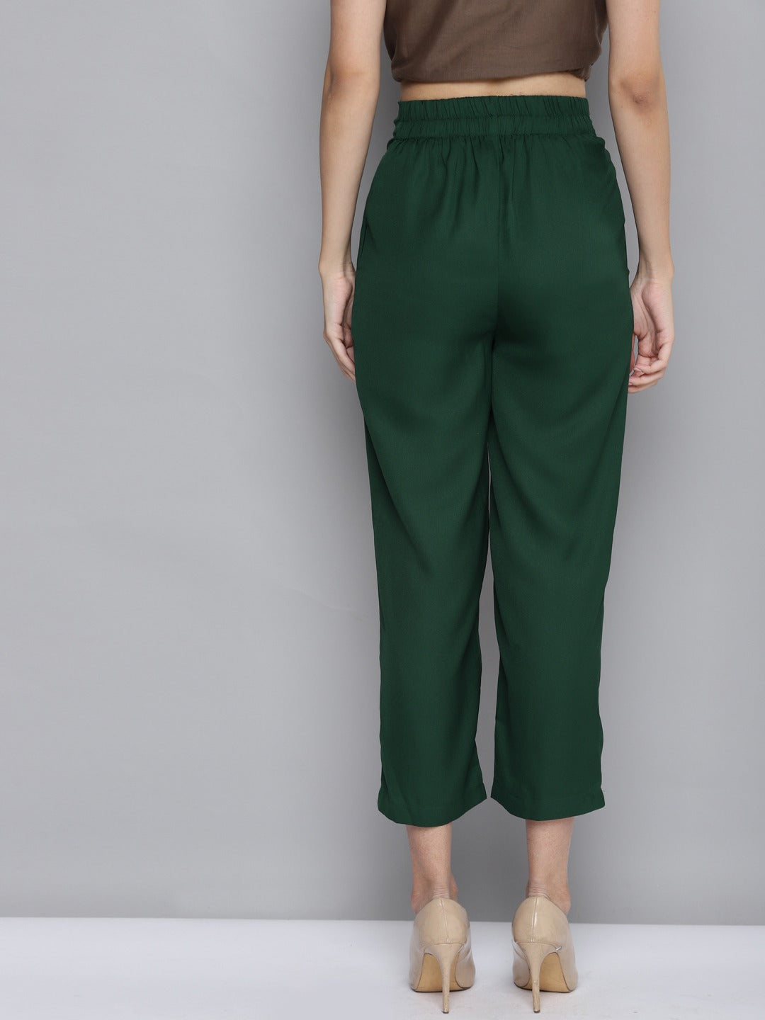 Women Emerald Green Front Pleat Pants