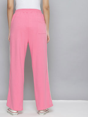Women Pink Terry ACTIVE Contrast Piping Straight Pants