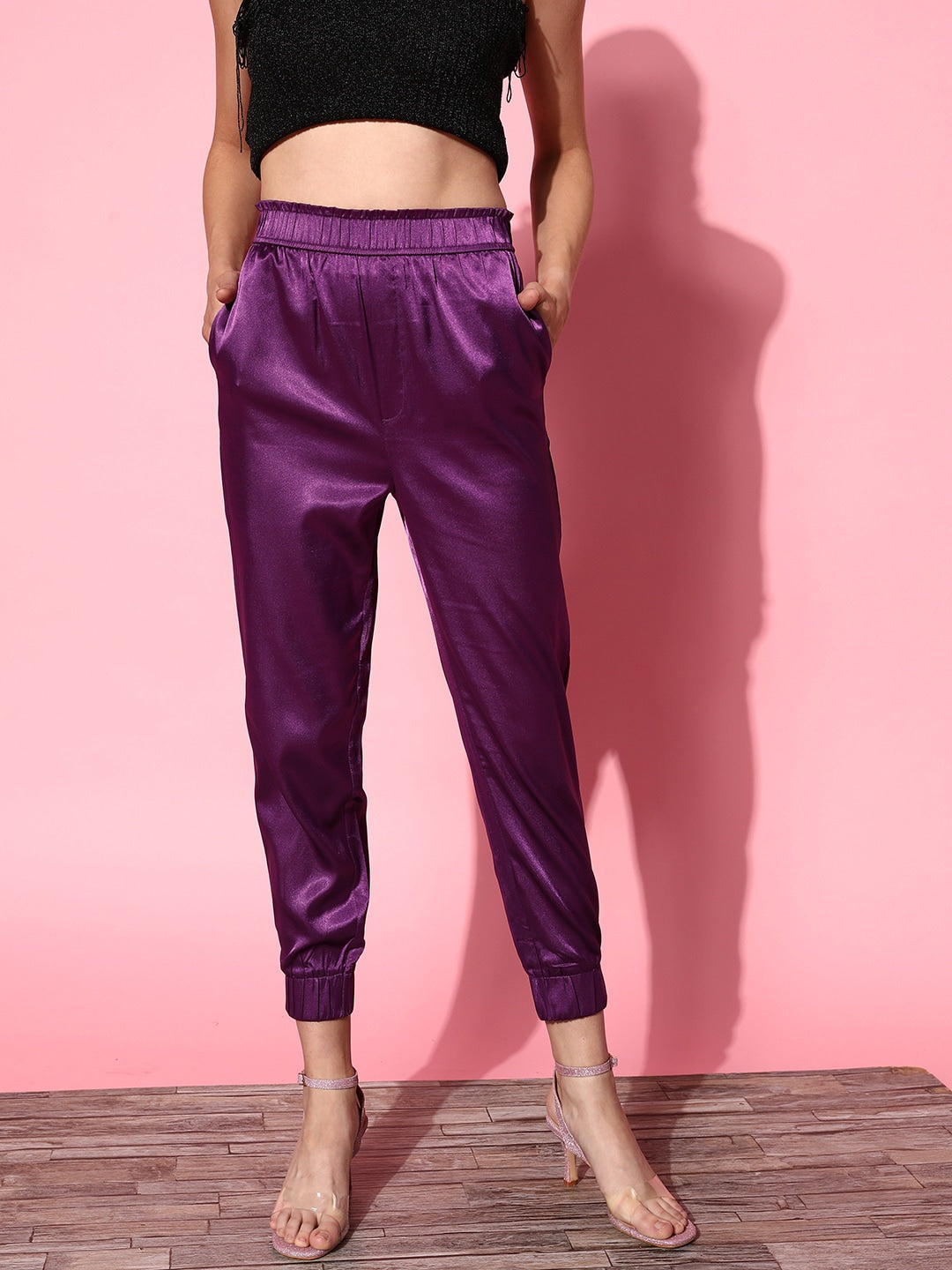 Buy Women Purple Lycra Satin Jogger Pants Online at Sassafras