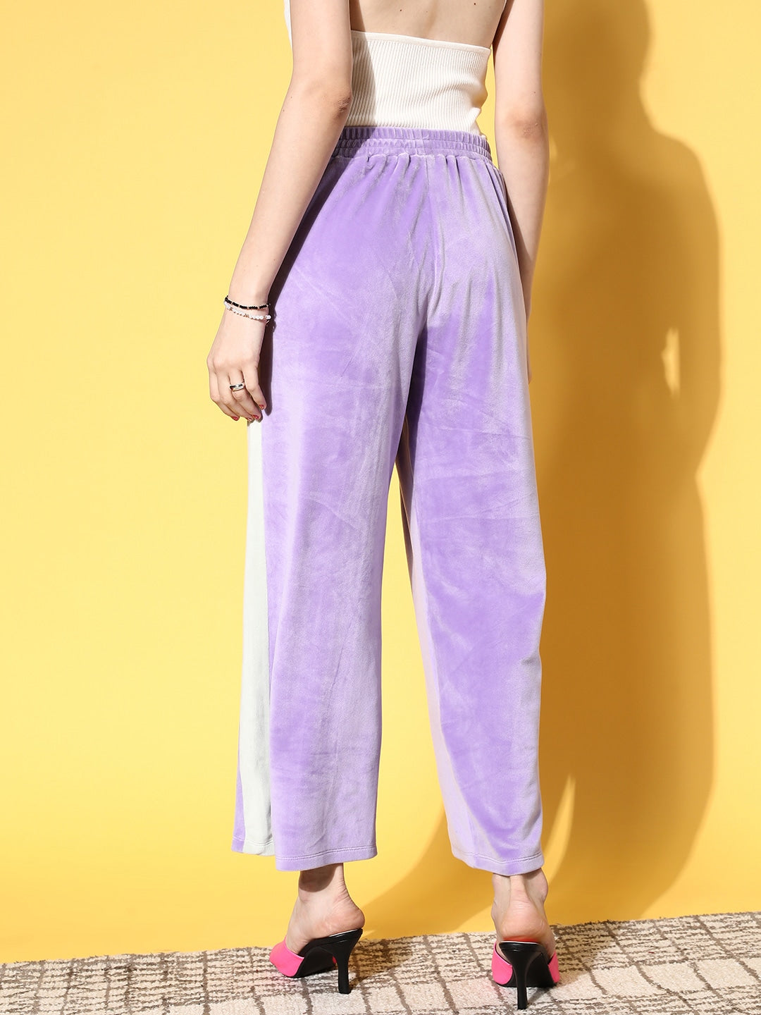 Women Lavender Velour Side Tape Track Pants