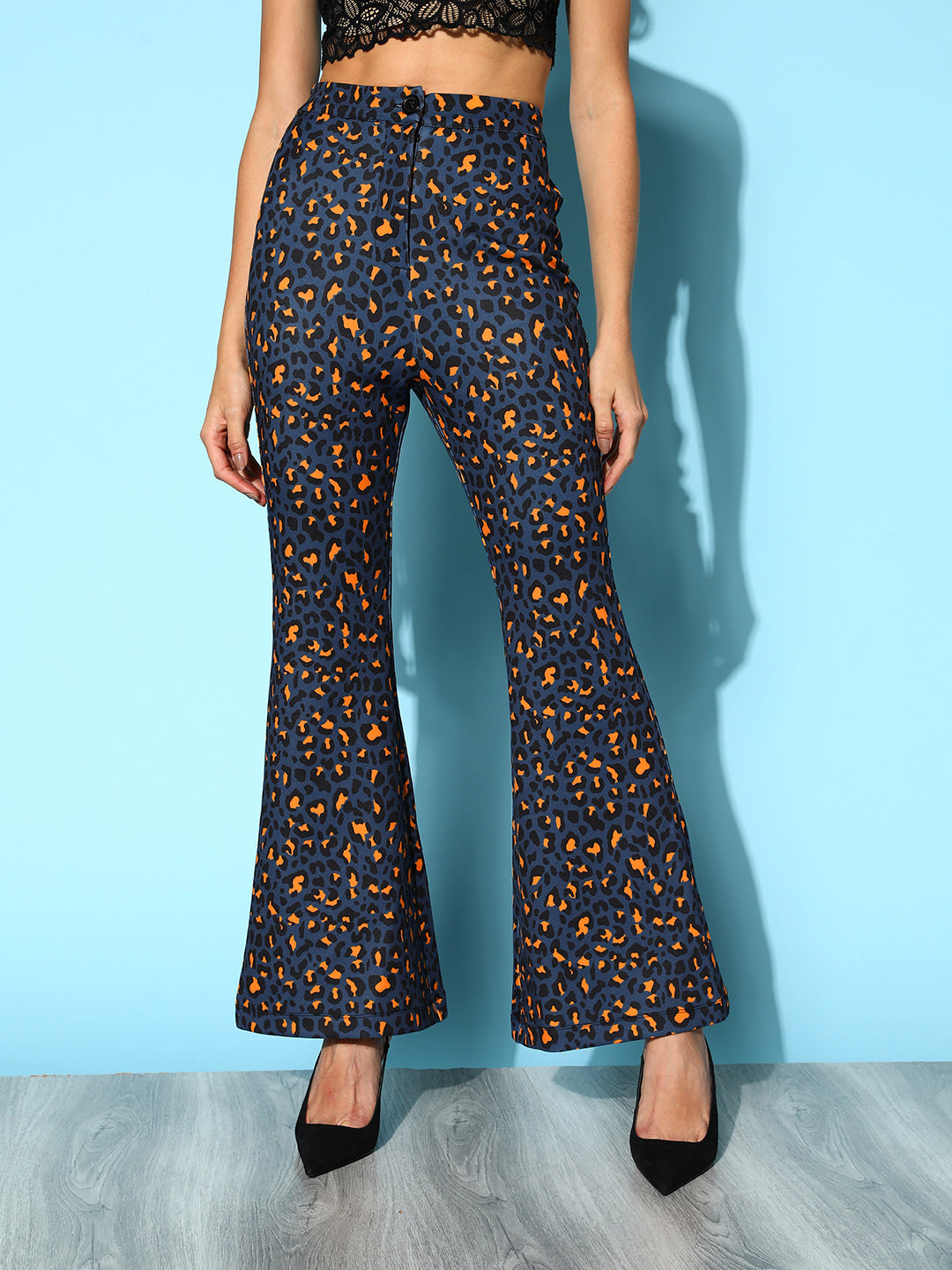 Girls Orange & Beige Geometric Scuba Bell Bottom Pants